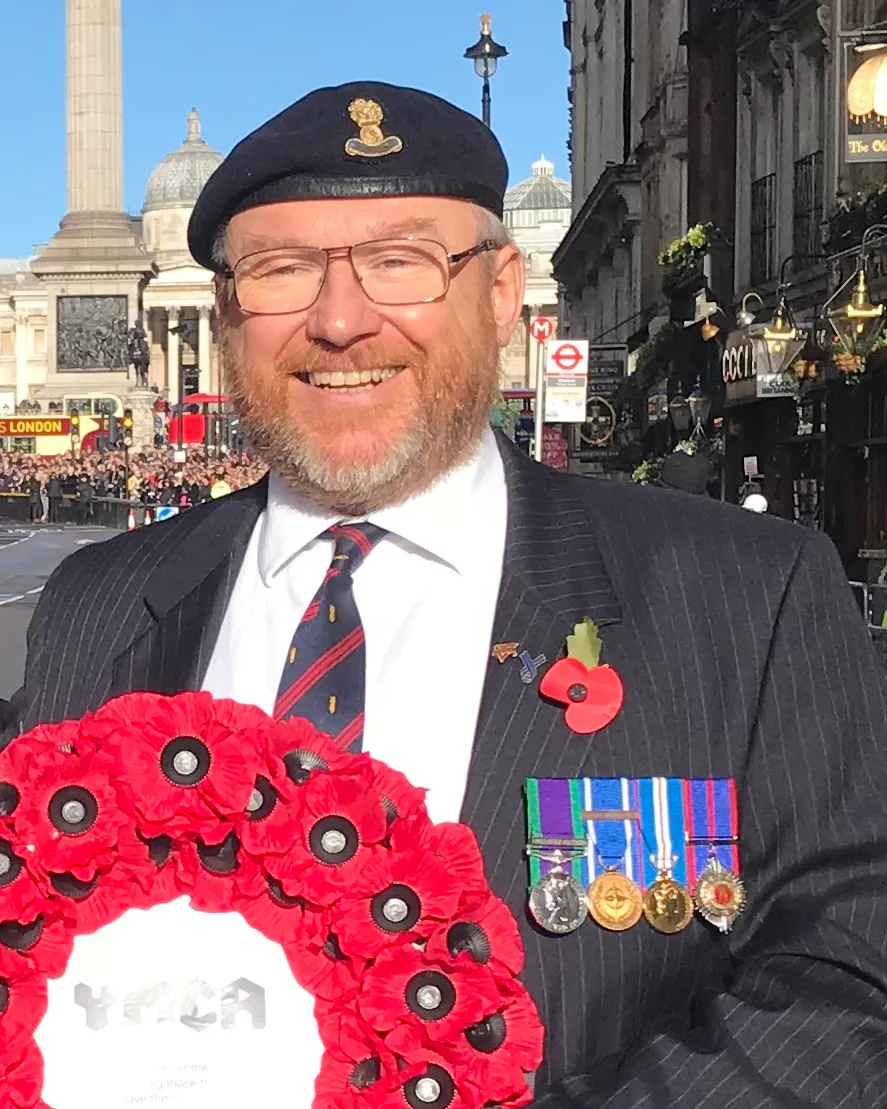 Rob at London remembrance parade a few years ago with a YMCA Contingent.  I was a YMCA CEO and employed several injured veterans via the Poppy Factory